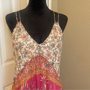 Lucky brand women’s medium pink floral strappy sundress with handkerchief hem